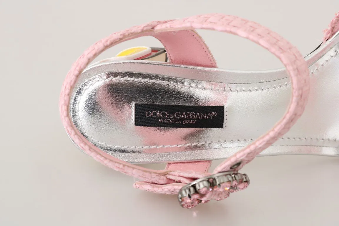 Pink Straw Crystal BAR Heel Sandals