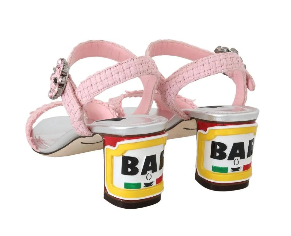 Pink Straw Crystal BAR Heel Sandals