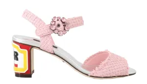 Pink Straw Crystal BAR Heel Sandals