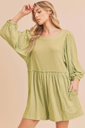 Playfully Chic Yellow-Green Frill Long Sleeve Romper