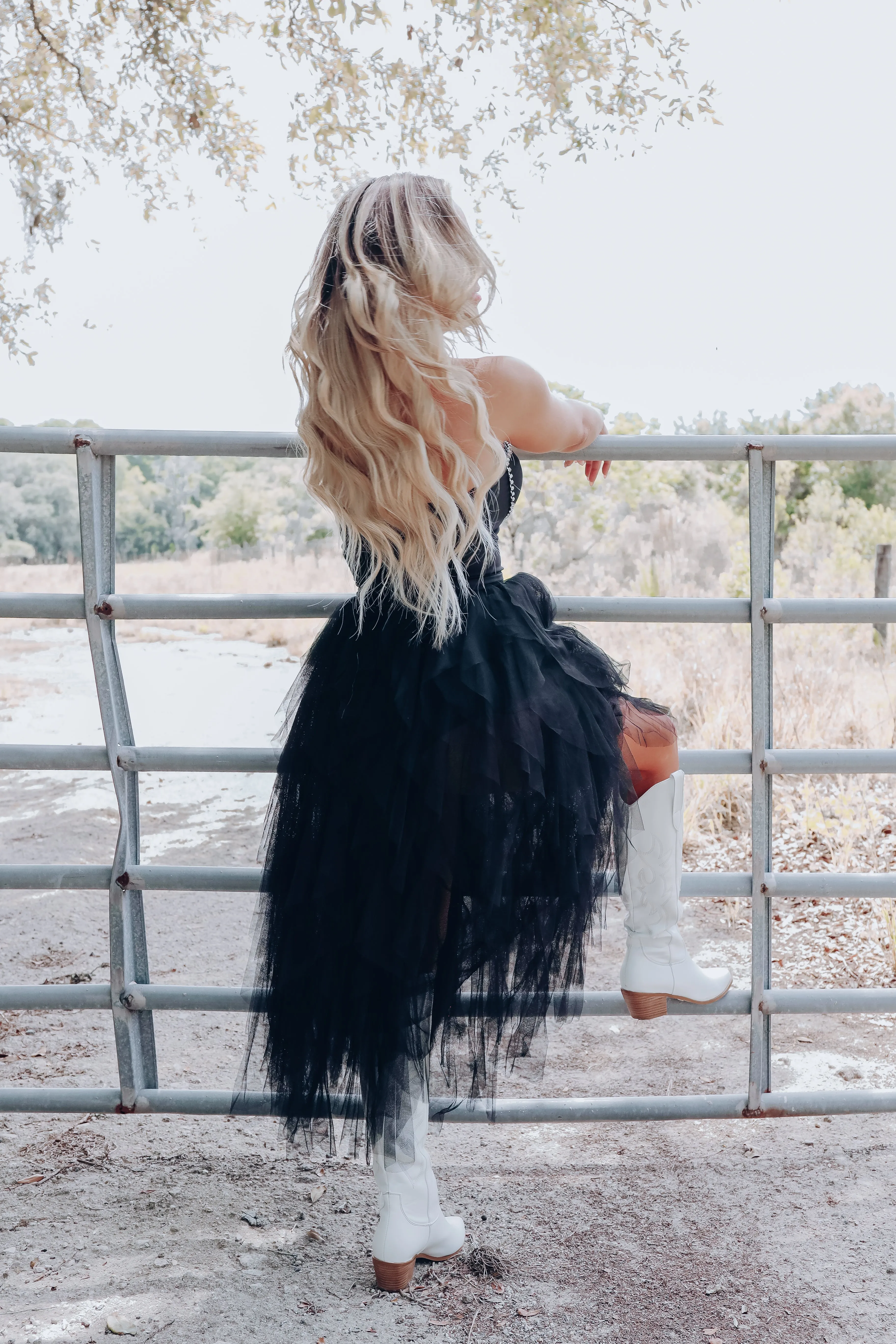 Prima Donna Rhinestone/Tulle Bodysuit Dress - Black