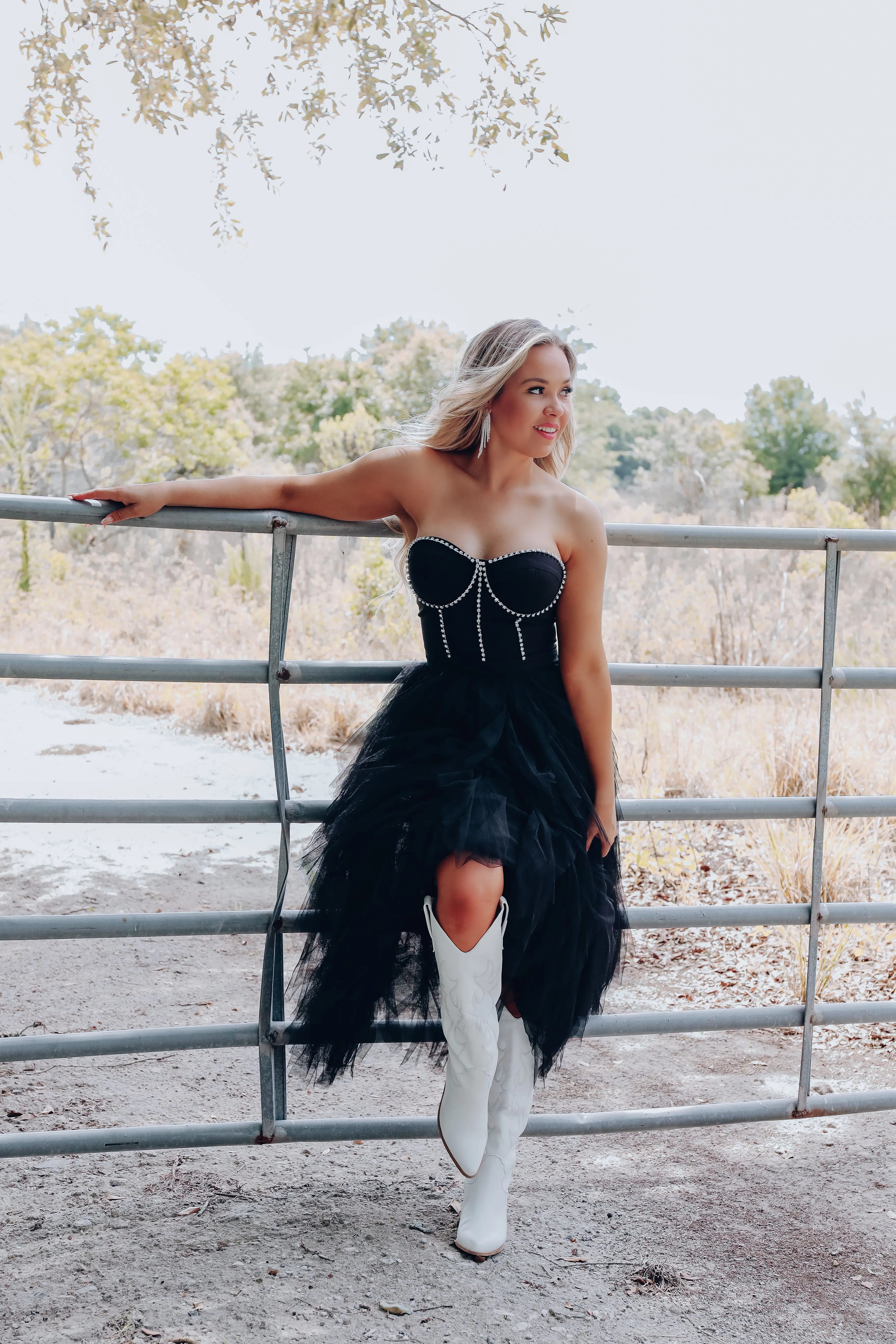 Prima Donna Rhinestone/Tulle Bodysuit Dress - Black