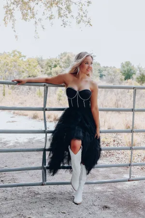 Prima Donna Rhinestone/Tulle Bodysuit Dress - Black