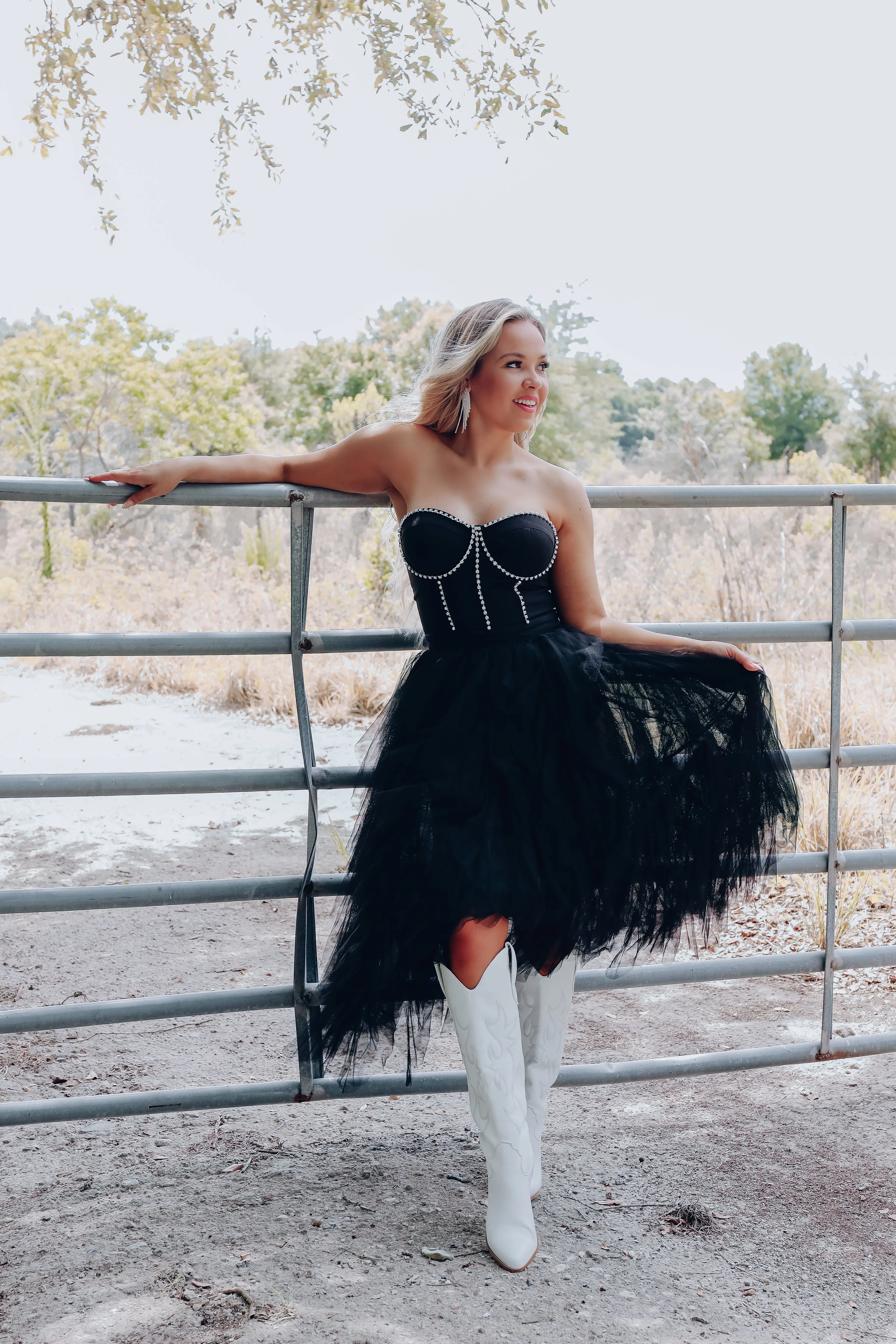 Prima Donna Rhinestone/Tulle Bodysuit Dress - Black