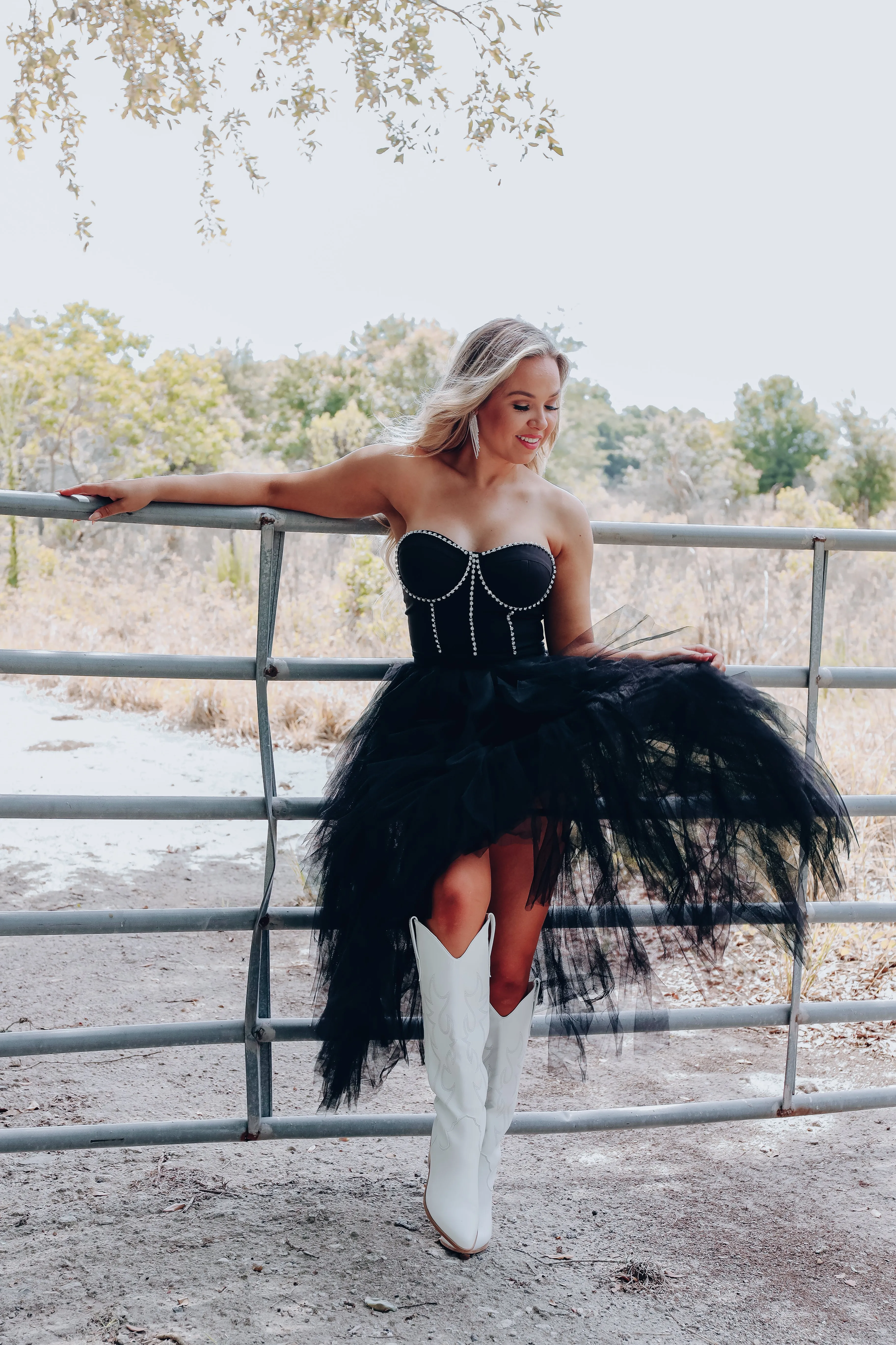 Prima Donna Rhinestone/Tulle Bodysuit Dress - Black
