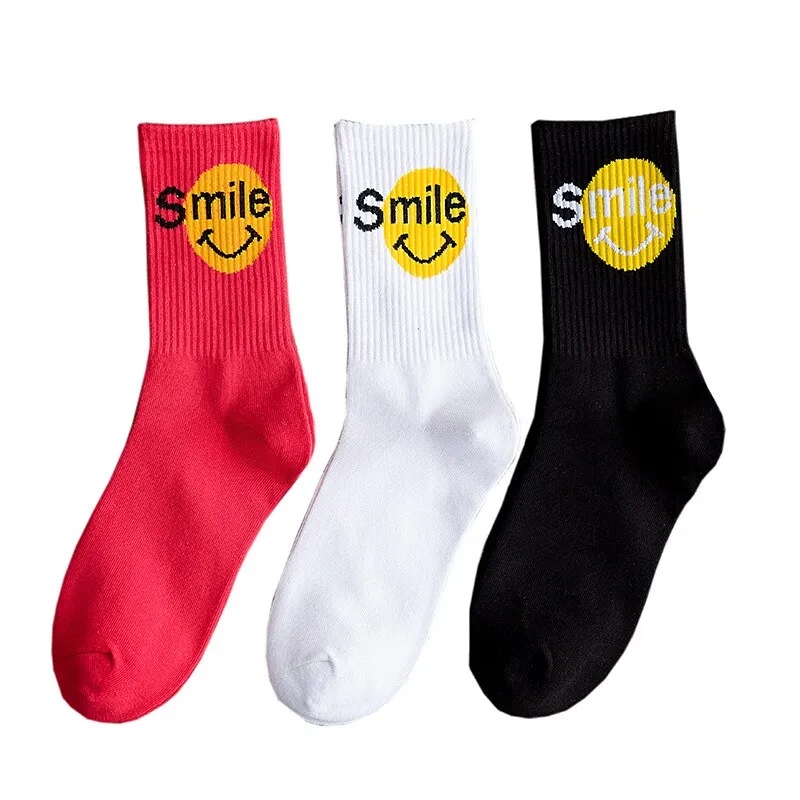 "SMILE" Chaussettes Montantes Streetwear Noir - URB1™