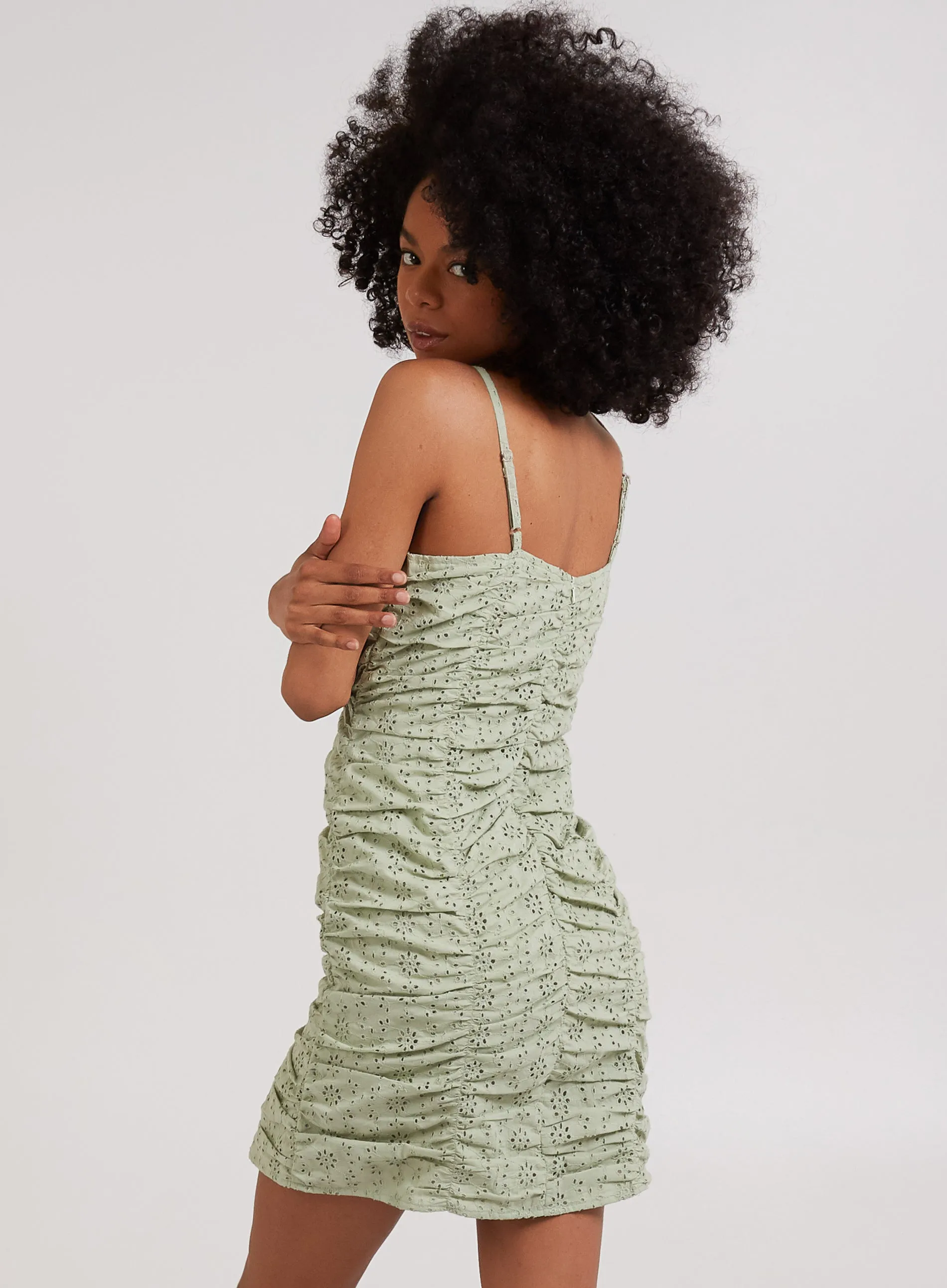 Ruched Broderie Cami Mini Dress