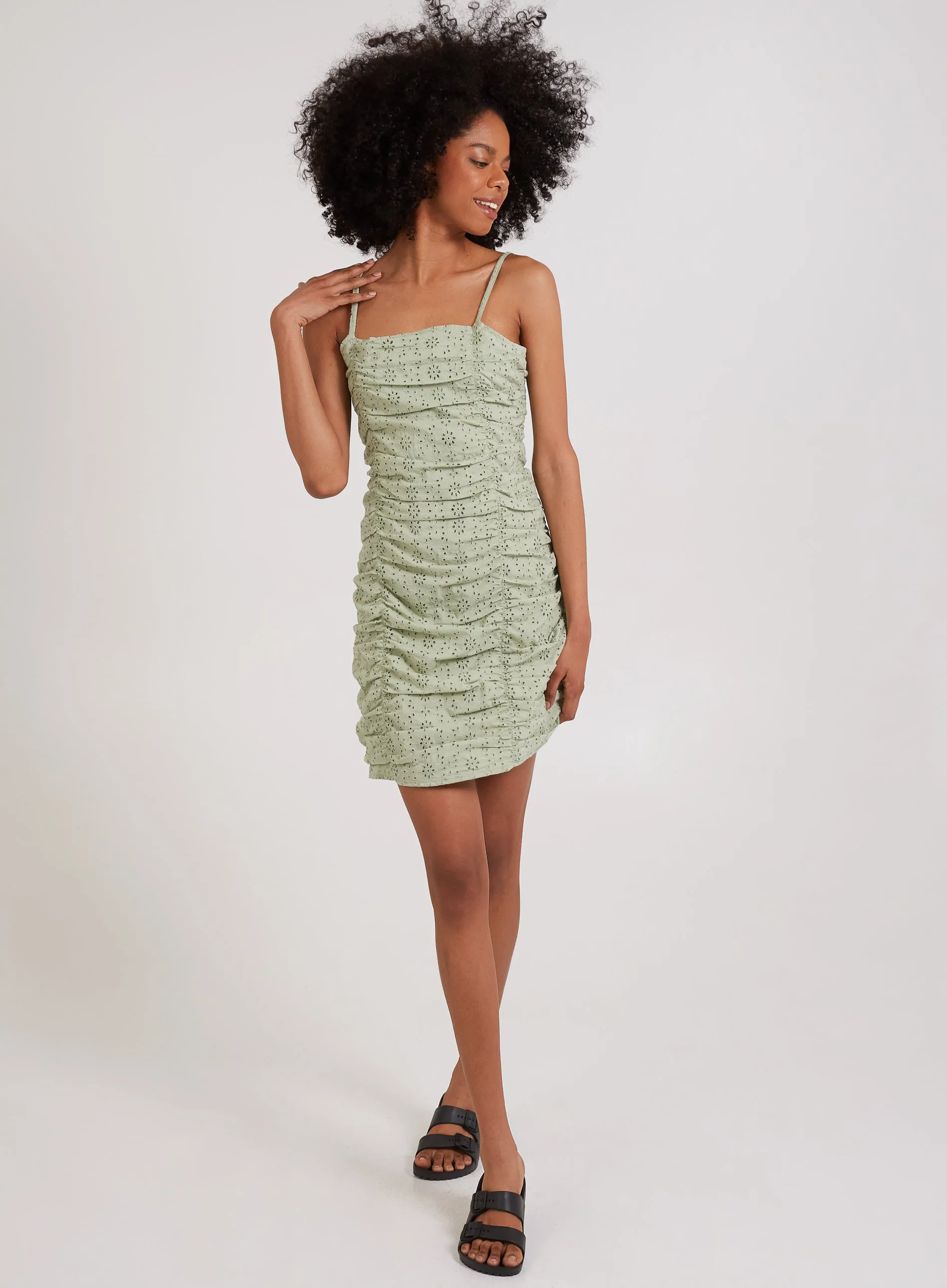 Ruched Broderie Cami Mini Dress