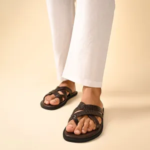 Salvadore Brown Croc Slippers For Men