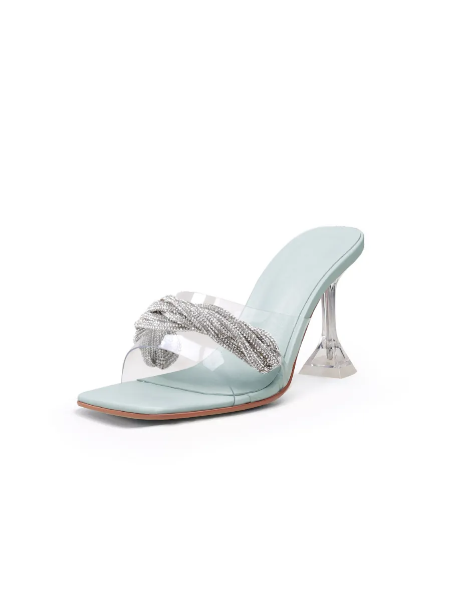 Silver Rhinestone Twisted Chain Slides Mint