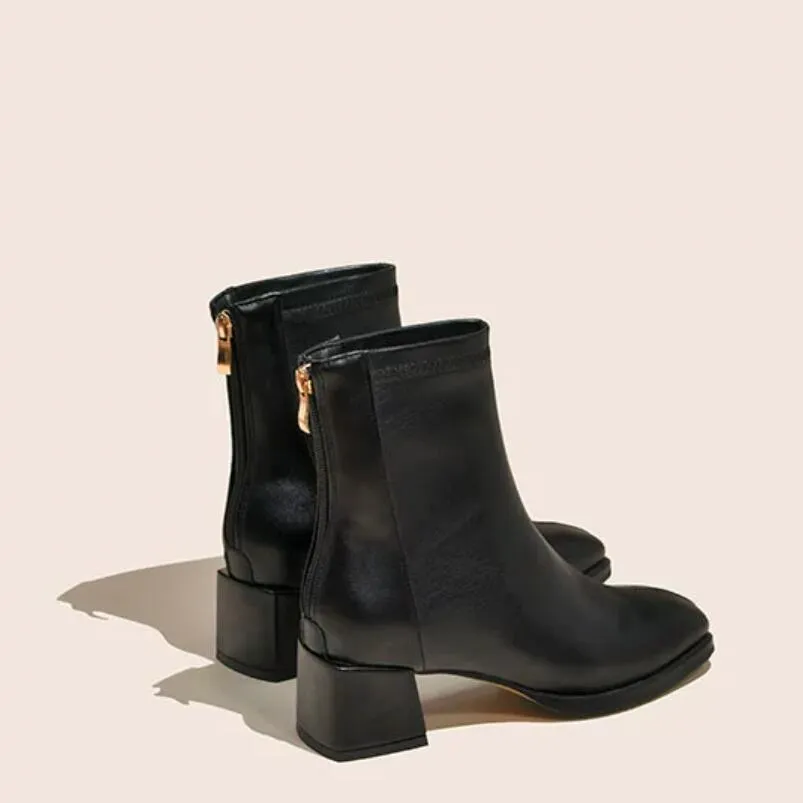 Small Feet Women's Block Heel Back Zipper Boots MS162