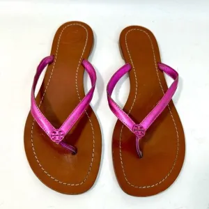 Tory Burch Terra Magenta Metallic Leather Thong Sandals size 7.5