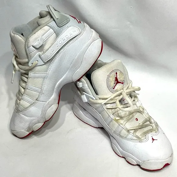 Youth size 4.5 Jordan Air 6 Rings Athletic Sneakers Great Condition white &amp; red