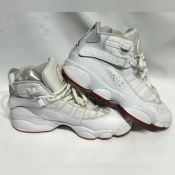 Youth size 4.5 Jordan Air 6 Rings Athletic Sneakers Great Condition white &amp; red