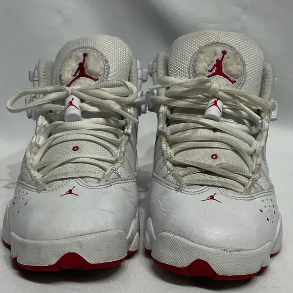 Youth size 4.5 Jordan Air 6 Rings Athletic Sneakers Great Condition white &amp; red