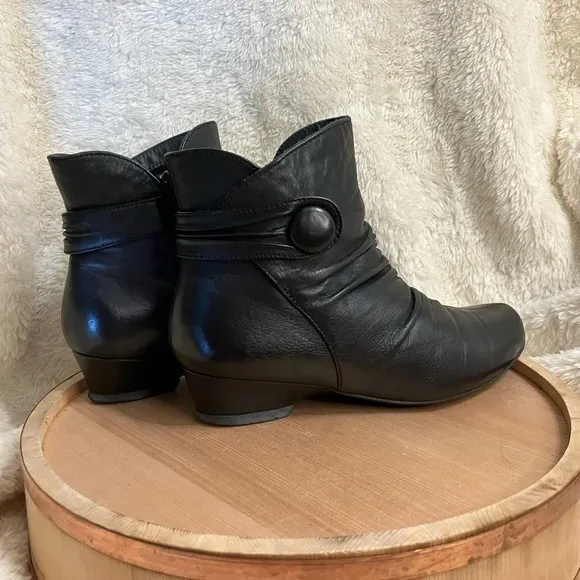 Ziera Women Canny Ankle Boots Black Leather Heel Bootie Comfort 39EU/8.5 US