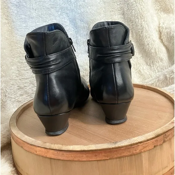 Ziera Women Canny Ankle Boots Black Leather Heel Bootie Comfort 39EU/8.5 US